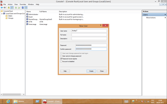 Add new user at Windows 8