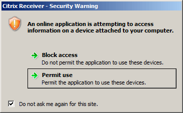 Citrix Receiver - Security Warning