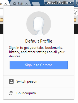 Image showing button to switch profile and window that pops up when you click the button