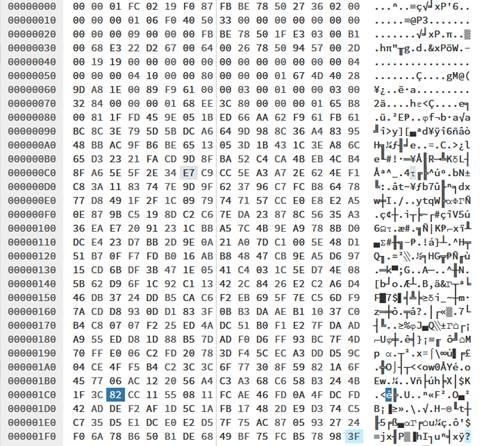 image of a hexdump of the first bytes
