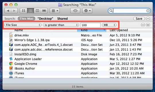 search by file size in Finder