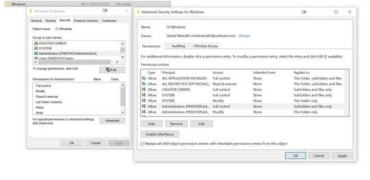 Applying the administrator group permissions to all child objects.