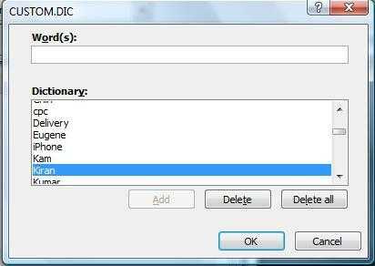 Dictionary Editor Screen