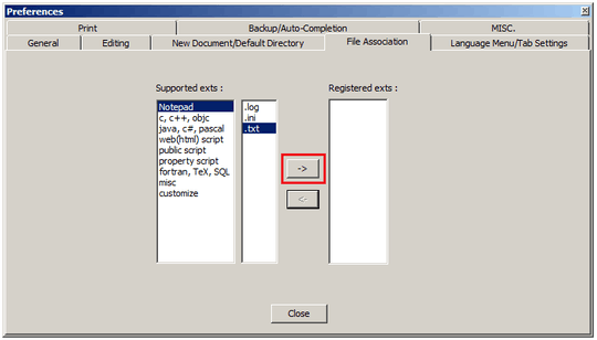 notepad++ association dialog