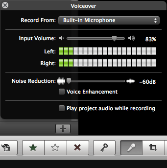 iMovie - Voiceover - Voice Enhancement turned off