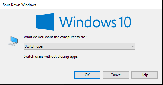 Windows 10 Shut Down dialog