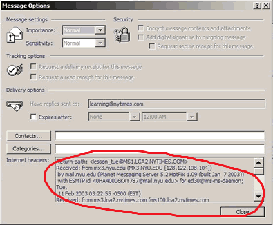 Outlook Message Options dialog screenshot