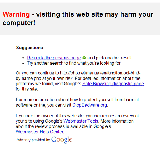 The Website Ahead Contains Malware!