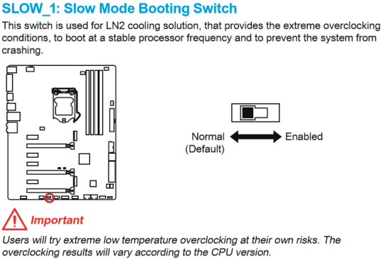 SLOW_1: Slow Mode Booting Switch (taken from the manual)