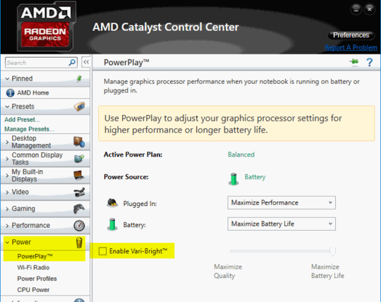 AMD Catalyst Control Center PowerPlay™ Options