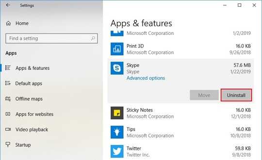 Skype UWP Uninstall