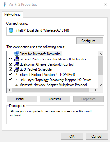 Network Adapter Properties