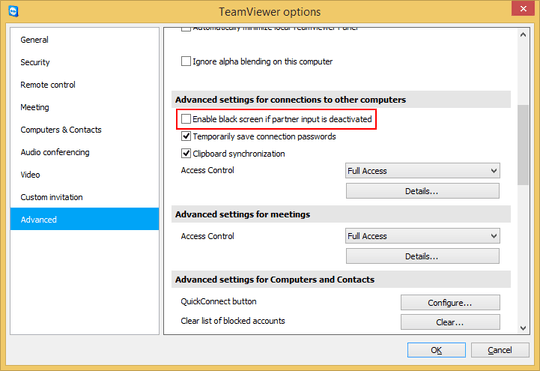 TeamViewer options - Advanced - Enable black screen