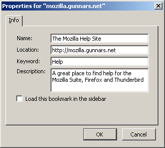 Screenshot of Firefox bookmark properties