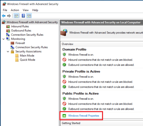 Windows Firewall Properties