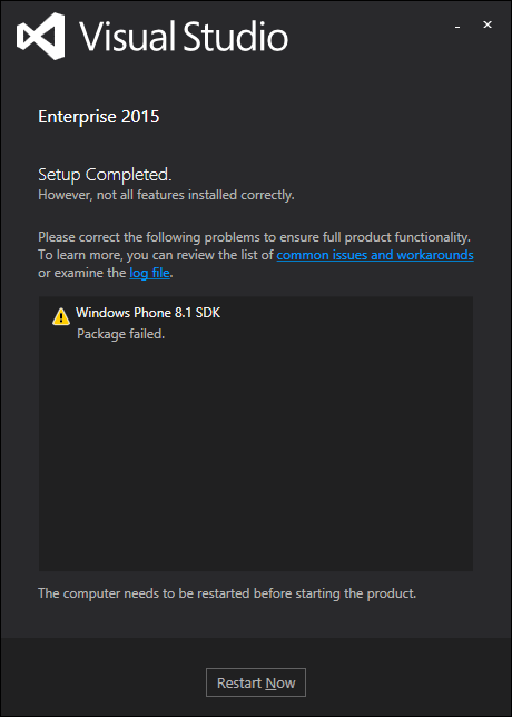 Visual Studio 2015 Enterprise Installation Error