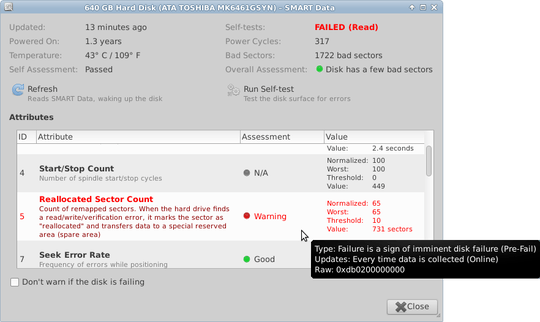 [palimpsest shows a bad HDD.]