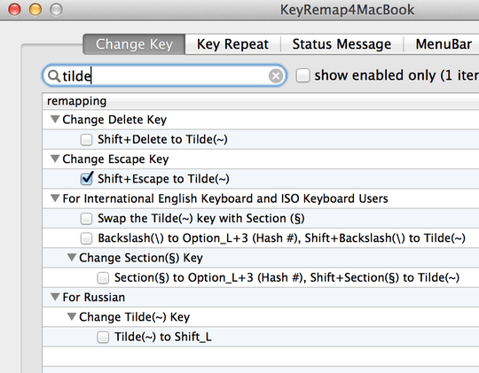 setting tilde key to shift escape in KeyRemap4MacBook