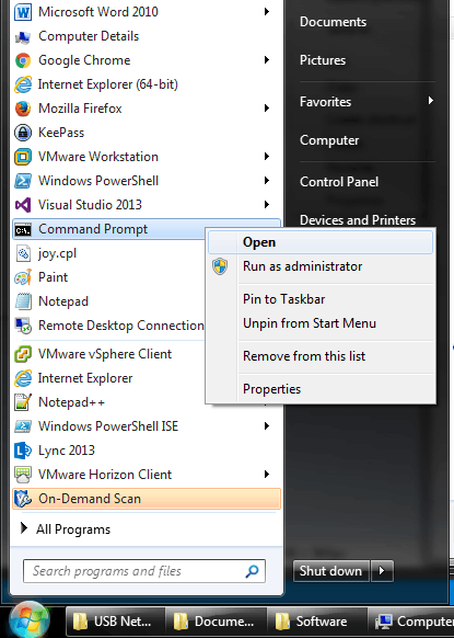 Screenshot displaying lack of Avecto Privilege Guard context menu entry on pinned program