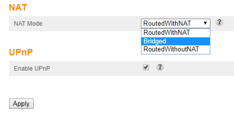 Picture of bridge mode settings