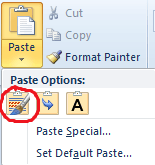 Outlook 2007 paste menu