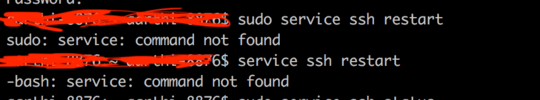 sudo service ssh restart, Command not found