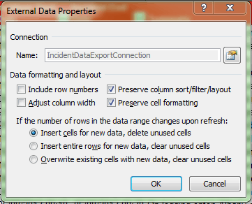 Data Connection Pop Up