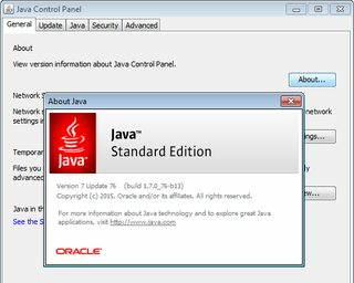 Java version from Java Control Panel