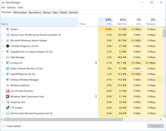 Screenshot of Processes