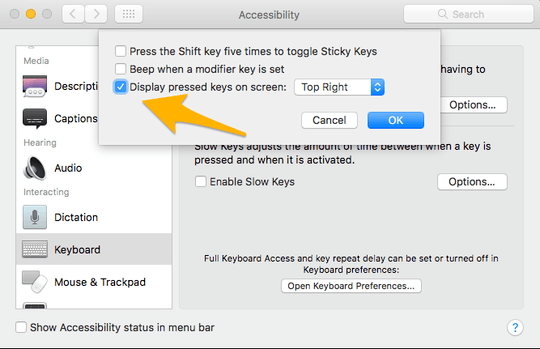 Sticky Keys - Display pressed keys on screen