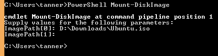 running Mount-DiskImage cmdlet