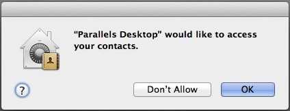 "Parallels Desktop" would like to access your contacts.