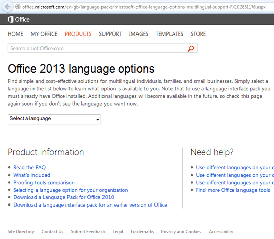 office 2013 language options