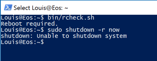 Bash on Windows. Reboot required. shutdown: Unable to shutdown system