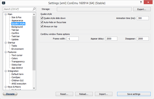 Quake-style option of ConEmu software