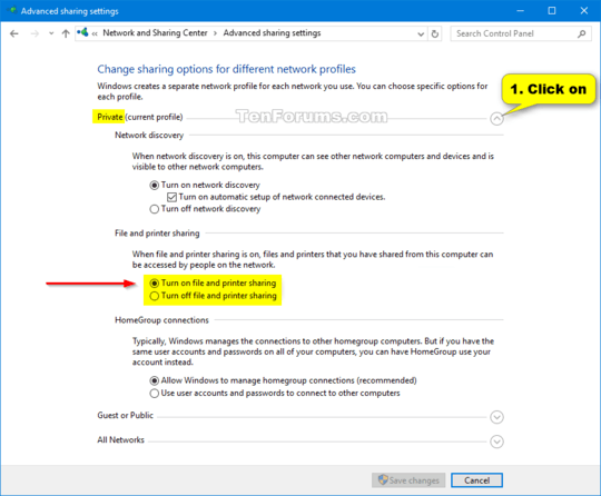 Turn on file and printer sharing