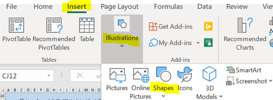 Insert > Illustrations > Shapes
