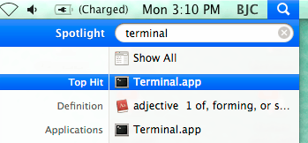 Searching for Terminal.app in Finder