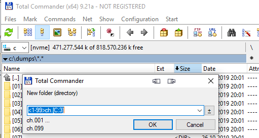 Total Commander New Folder dialog with counter