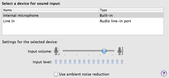 System Preferences - Sound - Input - Use ambient noise reduction is unchecked