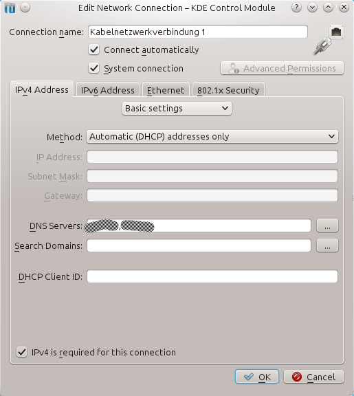 Inet connection settings