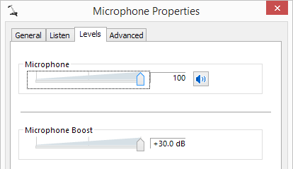 microphone properties - boost and levels - analog