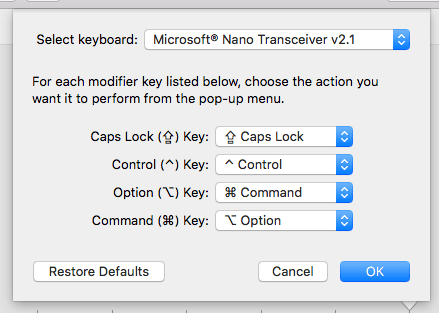 Modifier keys screenshot