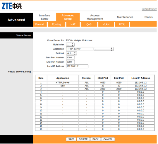 Port forwarding settings