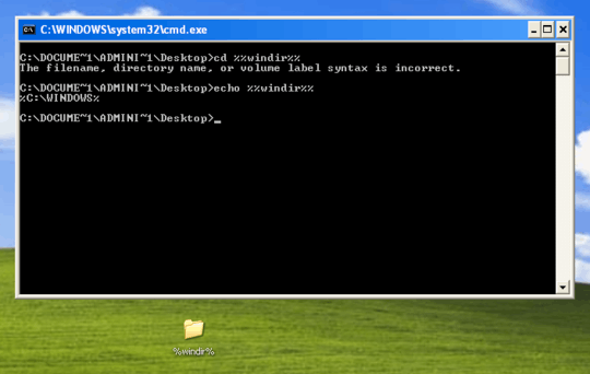 Command prompt window, with a bit of the Explorer desktop showing