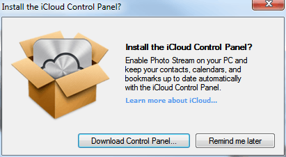 Install the iCloud Control Panel?