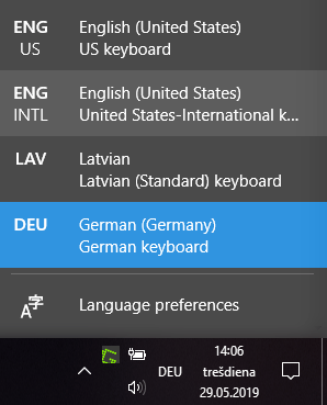 Language selection menu