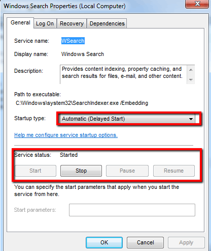 Windows search service automatic delayed start