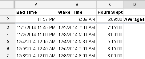 Calculating sleep times and averages using dates.