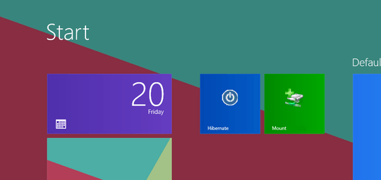 Start menu showing hibernate mount/unmount icons.
